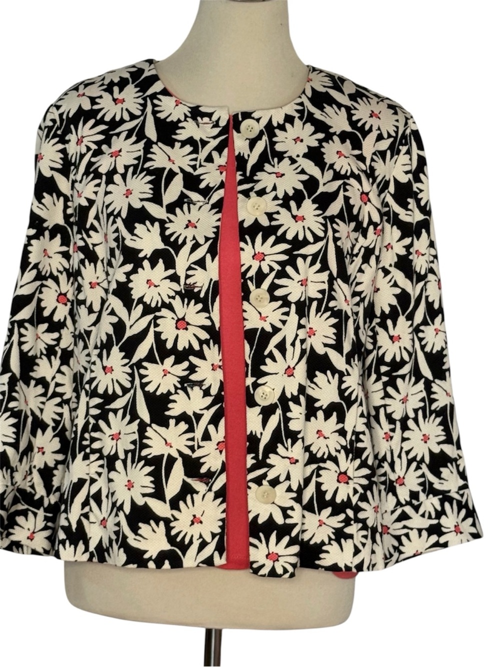 Appleseed’s Petites 2 Piece Set 10P Pink Tank & Black White Daisy Floral Jacket